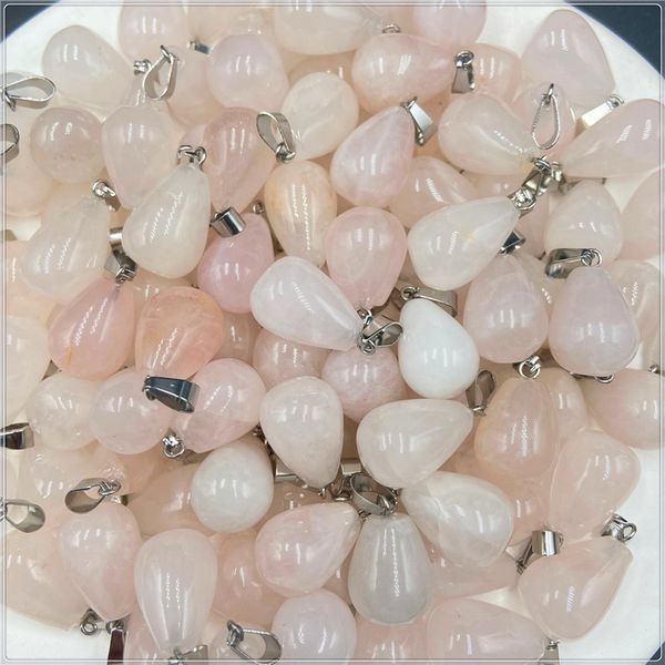 chakra natural stone charm rose quartz crystal waterdrop pendants chakras gem stone fit earrings necklace making assorted, Bronze;silver